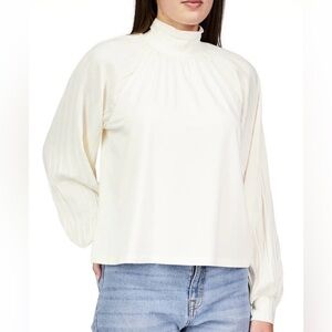 Sanctuary Sateen Mixed Media Mock Neck Pleated Long Sleeve Blouse Size Small